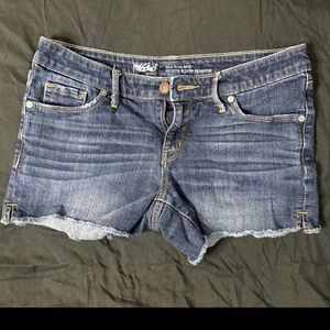 Mossimo Denim Mid Rise Midi Dark Blue Jean Shorts